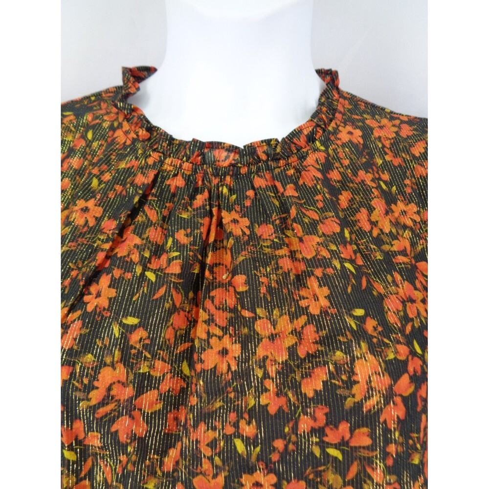 Gap Floral Metallic Ruffle Top Blouse Size Medium - Picture 6 of 14